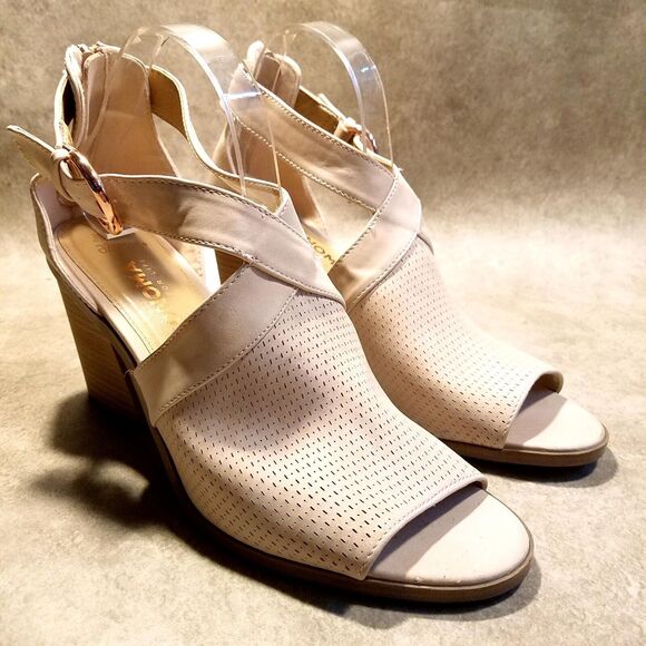 Sonoma Womens Bonsai Size 11 Pink Open Toe Perforated Ankle Strap Block Heel - Picture 1 of 10